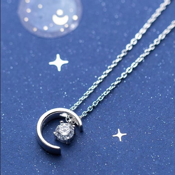 NEW 925 Sterling Silver Moon CZ Necklace - Picture 5 of 5